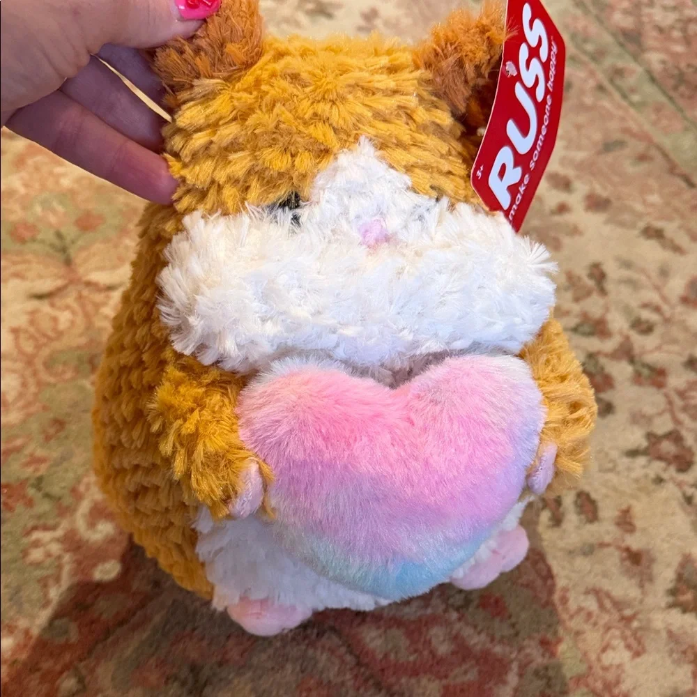 RUSS Plush Hamster Toy with Heart - Tan, White, and Pink